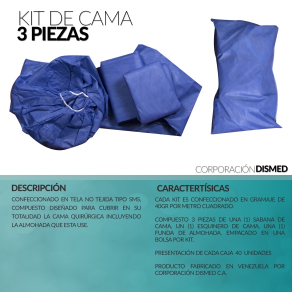 Kit de Cama 3 Piezas (Esquinero 1.50 X 2.40 con Sabana de Cama 1.50 X 2.00  y Funda De Almohada - Tienda de insumos médicos en Venezuela